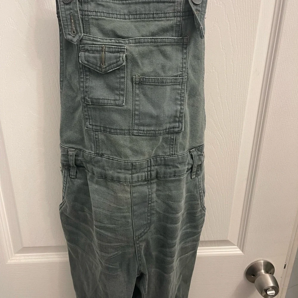 Free People Olive Utility Denim Overalls Jumpsuit